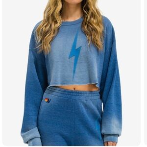 🌟Aviator Nation Blue Cropped Bolt Stitch Sweater